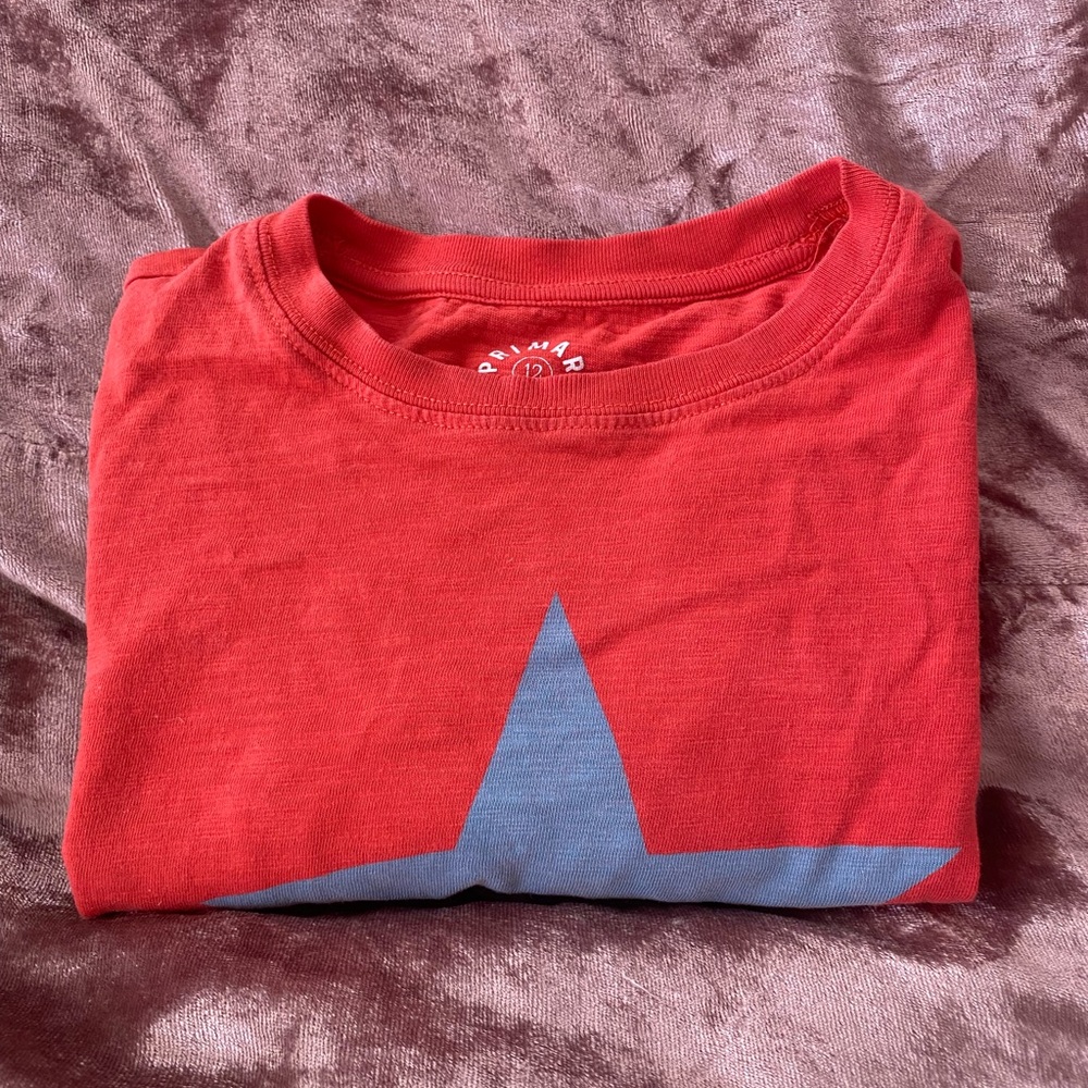 Primary Vibrant Red Cotton Short Sleeve Tee Shirt With Gray Star Size 12